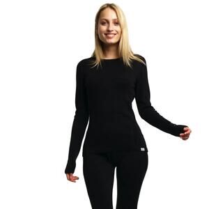 Merino Tech Women's 100% Superfine Merino Thermal LS 250 Black Tee Shirt - Med